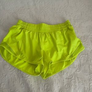 Lululemon size 8 neon yellow hotty hot shorts with stains in under short